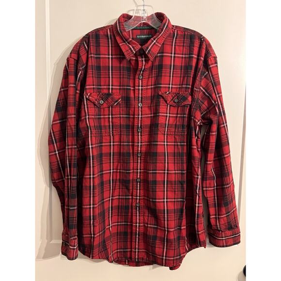 GH Bass Red Plaid LS Button Up Shirt Heavy Flannel Cotton Sz XL Gorpcore Work - Picture 1 of 6